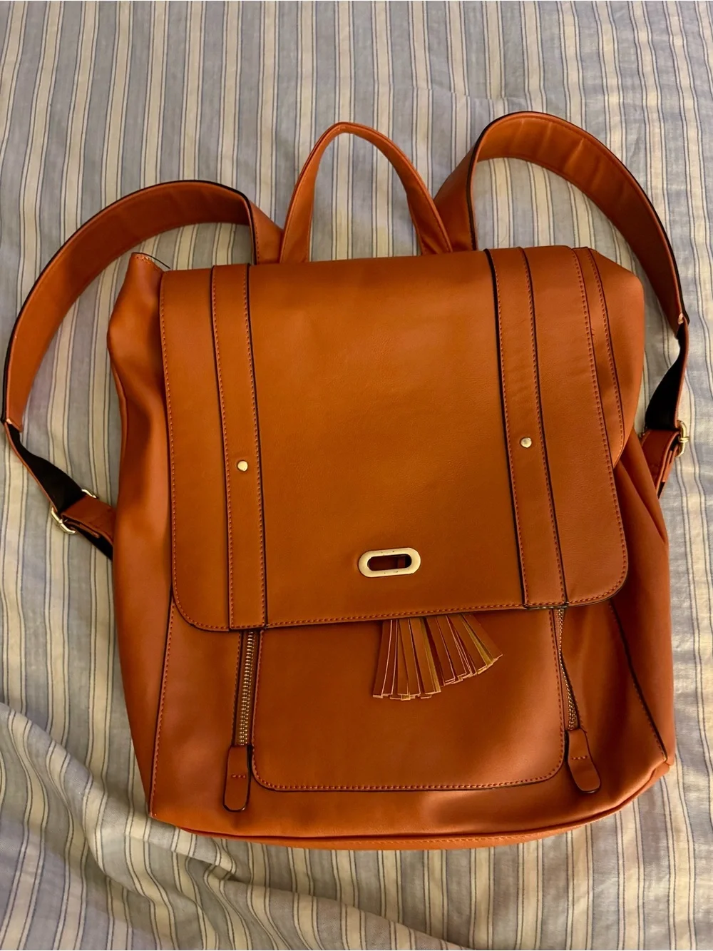 Tan Faux Leather Backpack with Tassel Detail